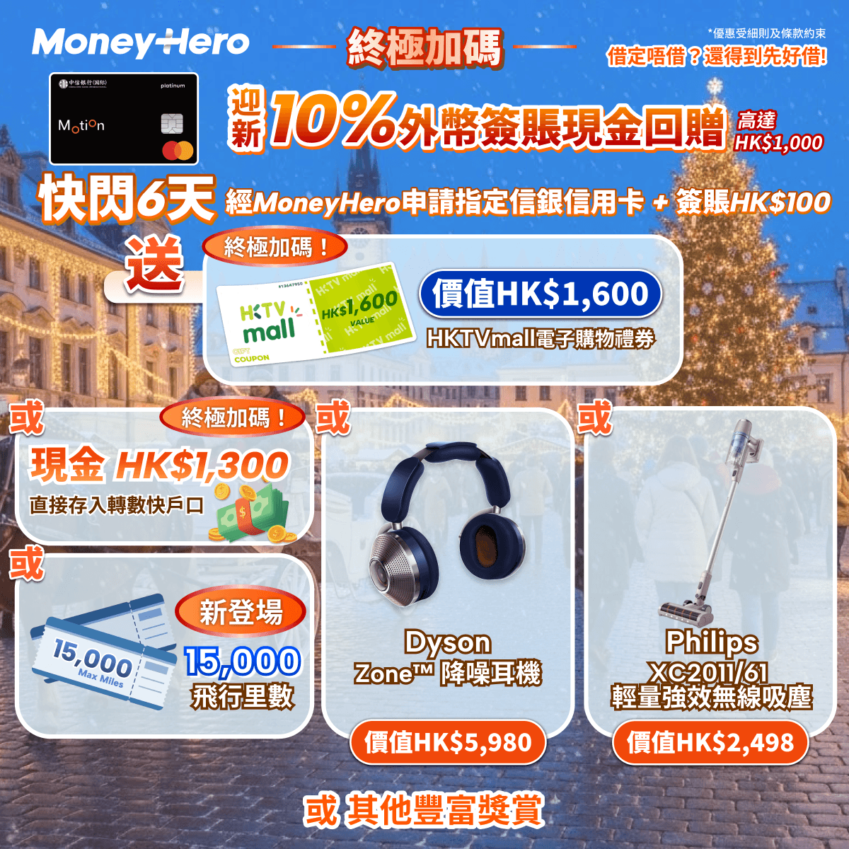 最後加碼！送$1,600現金券 / $1,300現金 / [加碼]15,000里！