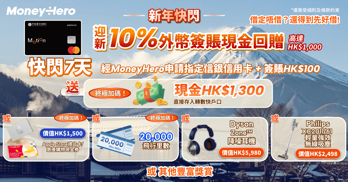 限時加碼！送$1,500現金券 / $1,300現金 / 20,000里！