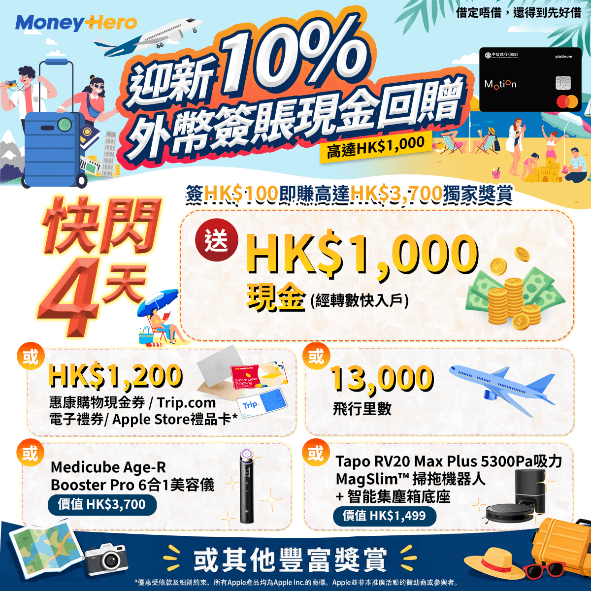 限時快閃！送$1,200現金券 / $1,000現金 / 13,000里！