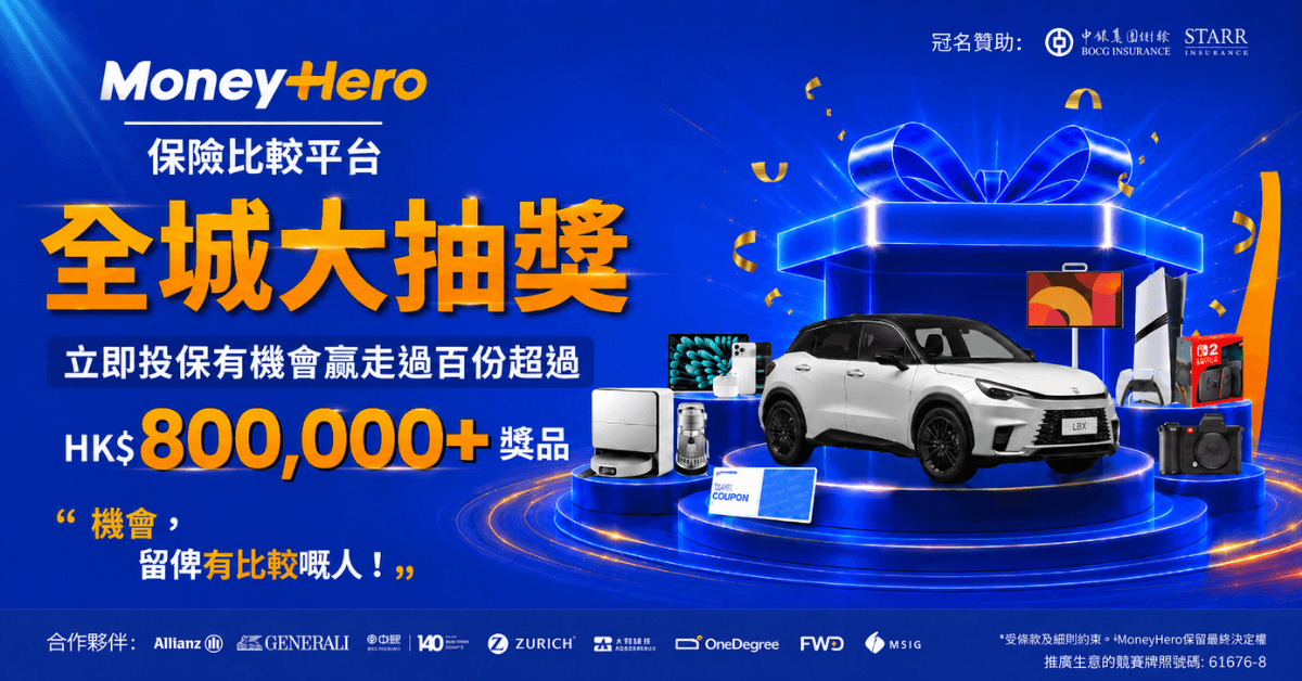 ⚡MoneyHero保險大抽獎,贏走過百份總值80萬嘅獎品,大獎Lexus車!🔥🔥