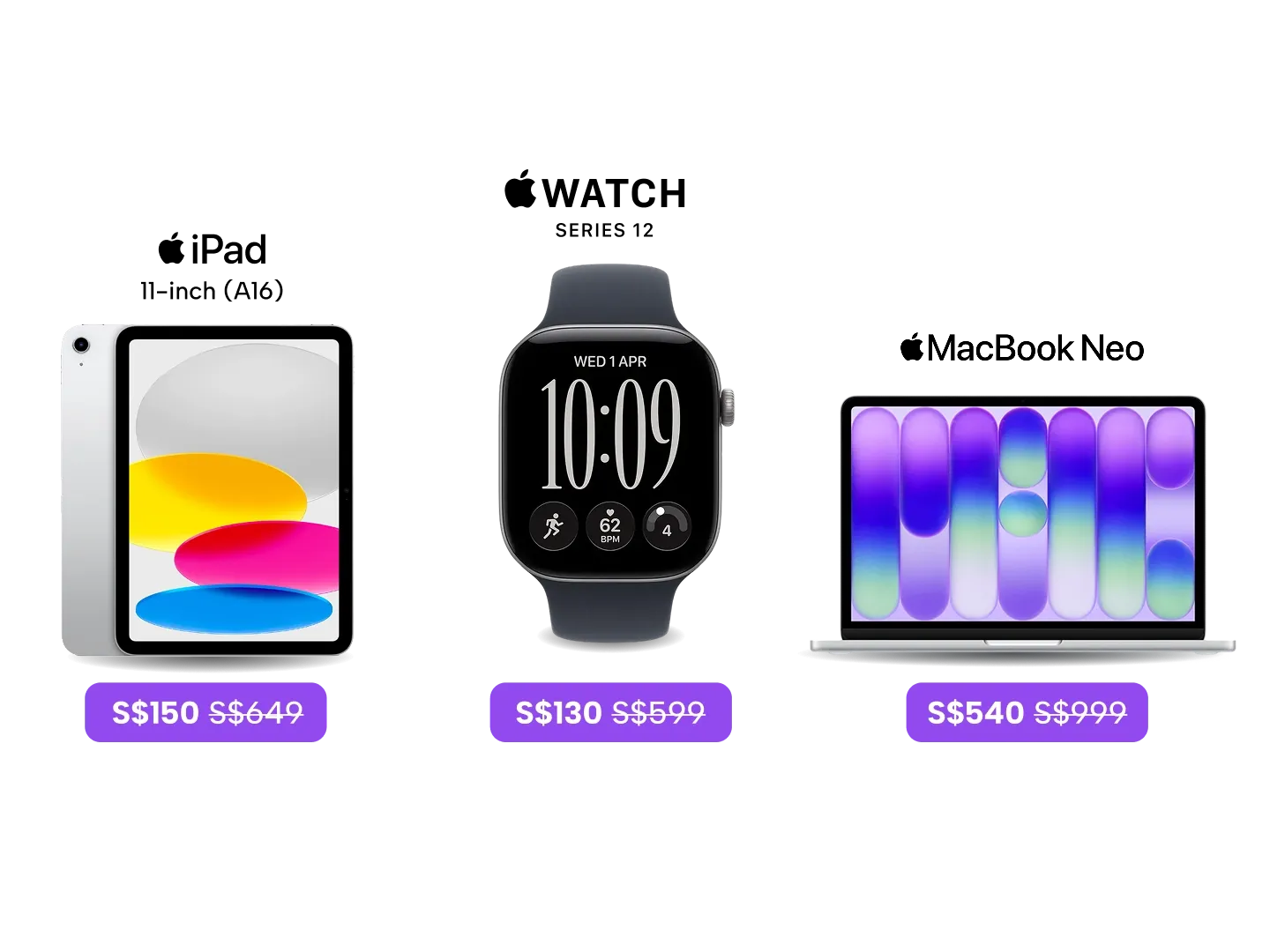 Choose an Apple device with a top-up from S$130!