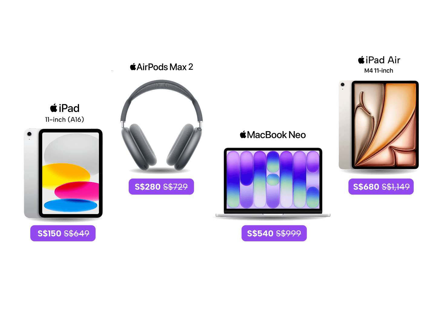 Choose an Apple device with a top-up from S$150!